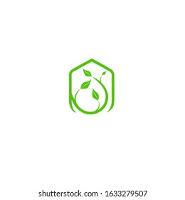 green house logo design, vector icon with tree and home