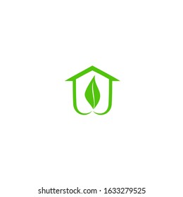 green house logo design, vector icon with tree and home