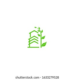 green house logo design, vector icon with tree and home