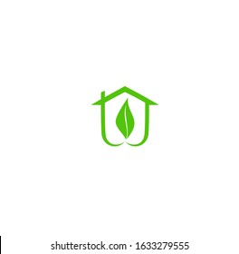 green house logo design, vector icon with tree and home