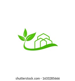 green house logo design, vector icon with tree and home