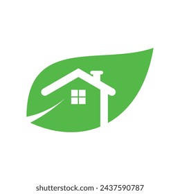 Green house logo design vector with illustration leaf concept