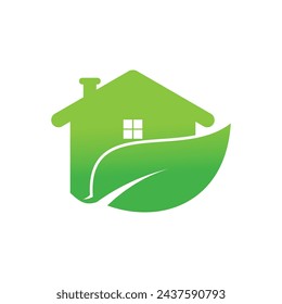 Grünes Haus Logo Design Vektor mit Illustration Blatt Konzept