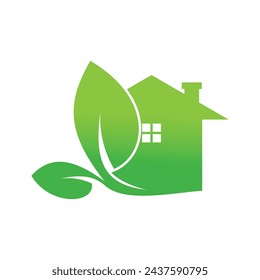 Vector de diseño de logotipo de la casa verde con concepto de hoja de ilustración