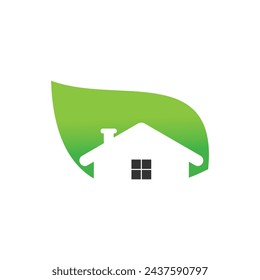 Green house logo design vector with illustration leaf concept