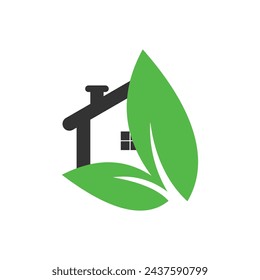 Grünes Haus Logo Design Vektor mit Illustration Blatt Konzept
