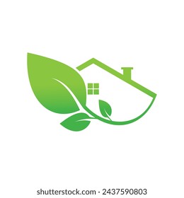 Green house logo design vector with illustration leaf concept