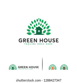 Green House logo designs concept vector, House logo with leaf designs