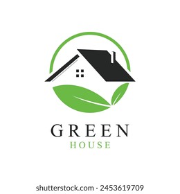 Green House Logo Flat Design Vector Illustration.