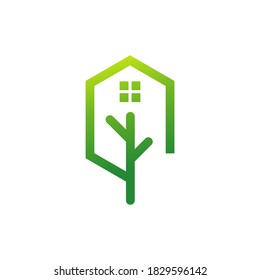 Logo des grünen Hauses Hexagon-Baumhaus-Logo Symbol Vektordesign-Vorlage	
