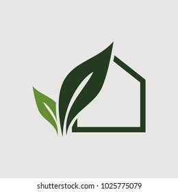 green house logo, home with leaf logo template. Conceptual icon for hotels, real estate firms, eco friendly smart houses, cottages