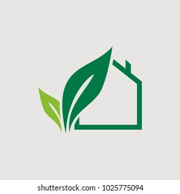 green house logo, home with leaf logo template. Conceptual icon for hotels, real estate firms, eco friendly smart houses, cottages