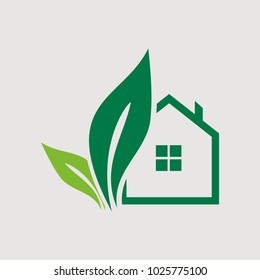 green house logo, home with leaf logo template. Conceptual icon for hotels, real estate firms, eco friendly smart houses, cottages