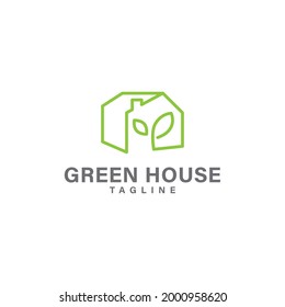 Green house logo, home and leaf logo design vector template