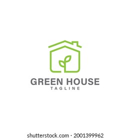 Logo de la casa verde, diseño del logotipo del hogar y de la hoja, plantilla del vector