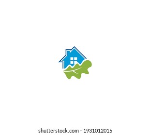 Green house logo  home and green oak vector design template