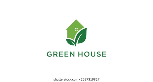 Green house logo icon with leaf 