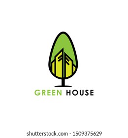 Green House logo. Leaf building Logo design Vector