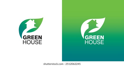 Línea de logotipo de la casa verde estilo de arte símbolo de Vector de diseño de iconos con el concepto de hogar de hoja, diseño de logotipo de hogar ecológico, Casa de bienes raíces Minimalista moderno concepto de Naturaleza Logo. Logotipo del icono del arte de la línea de la casa.