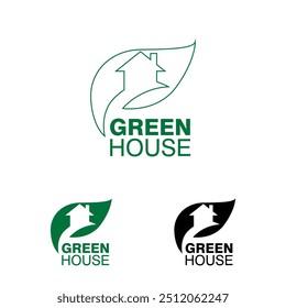 Línea de logotipo de la casa verde estilo de arte símbolo de Vector de diseño de iconos con el concepto de hogar de hoja, diseño de logotipo de hogar ecológico, Casa de bienes raíces Minimalista moderno concepto de Naturaleza Logo. Logotipo del icono del arte de la línea de la casa.