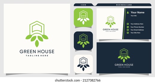 Green house logo with modern abstract concept Premium Vector
