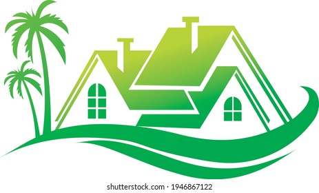 Green house logo, Nature creative symbol organic concept. Bio herbal health care abstract business eco logo. Fresh food, circle package, beauty flora, pharmacy icon. Corporate identity logotype, compa