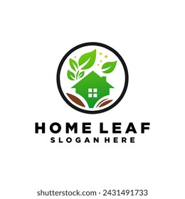 Green House Logo Template Design Vector Illustration.Home and leaf logo vector