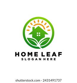 Green House Logo Template Design Vector Illustration.Home and leaf logo vector