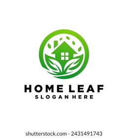 Green House Logo Template Design Vector Illustration.Home and leaf logo vector