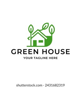 Green House Logo Template Design Vector Illustration isolated on white background.