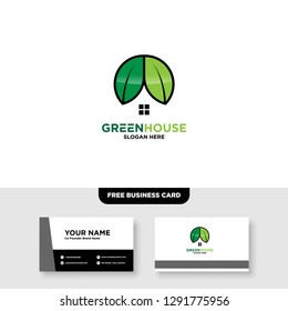 Green House Logo Template, Free Business Card