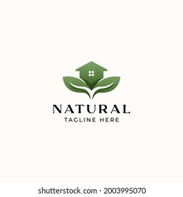 Green House Logo Template Isolated in White Background. Vector Illustration