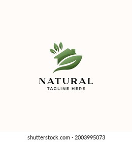 Green House Logo Template Isolated in White Background. Vector Illustration