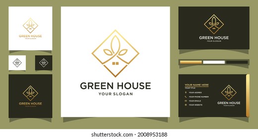 Green house logo template with modern concept and business card design