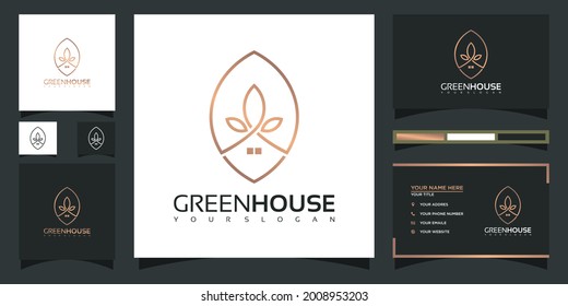 Green house logo template with modern concept and business card design