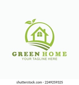 Green House Logo Template Nature building logo design with flat and green color style