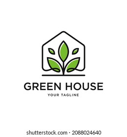 Green house logo template. Vegan symbol, eco logo. Leaf and natural logo concept design