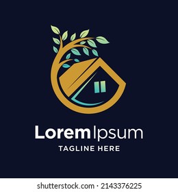 Green house logo with tree concept