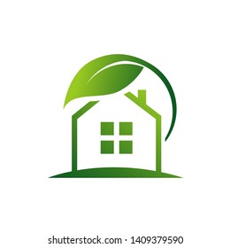 Green house logo vector. Green home art symbol