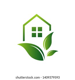 Green house logo vector. Green home art symbol
