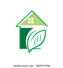 Green house logo vector. Green home art symbol