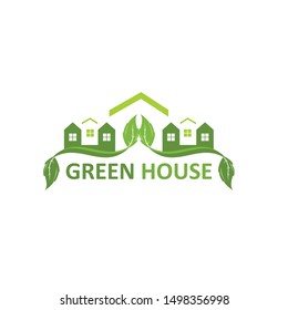 green house logo vector green home stock vector, with leaf and tree