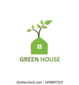 green house logo vector green home stock vector with leaf and tree