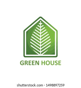 green house logo vector green home stock vector with leaf and tree