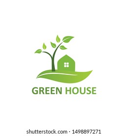 green house logo vector green home stock vector with leaf and tree