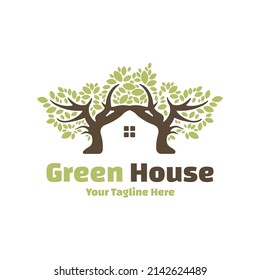 Green house logo vector illustration design, Tree house logo vector illustration design inspiration template