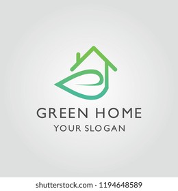 Green house logo vector with leaf and home concept.