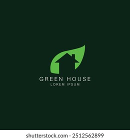 Diseño de ícono de símbolo de Vector de logotipo de Green House con concepto de logotipo de hogar de hoja, diseño de logotipo de hogar ecológico, concepto de Naturaleza moderna minimalista de la casa inmobiliaria, logotipo de ícono de arte de línea de casa.