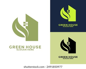 Green House Logo Vector Template, Leaf with Home logo design