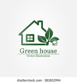 Green house logo. For web design and application interface, also useful for infographics. Vector illustration.